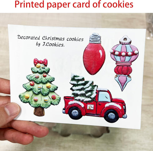 LILIAO Christmas Cookie Cutter Set, 4-pc, Pickup Truck with Christmas Tree, Christmas Tree, Light Bulb and Christmas Ornament Biscuit Fondant Cutt...