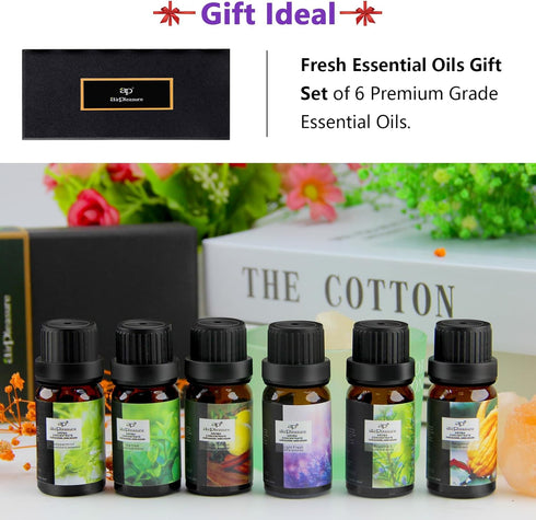 Fresh Essential Oils Set, 6x10ml Aromatherapy Oil Gift Kit for Diffuser, Fragrance, Humidifiers, Air Purifier- Tea Tree, Bergamot, Rosemary, Laven...