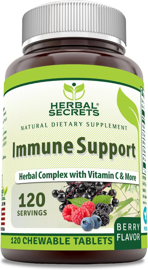 Herbal Secrets Immune Support with Vitamin C & Elderberry | Berry Flavor Chewable Tablets | 120 Count | Non-GMO | Glute-Free | Made in USA...