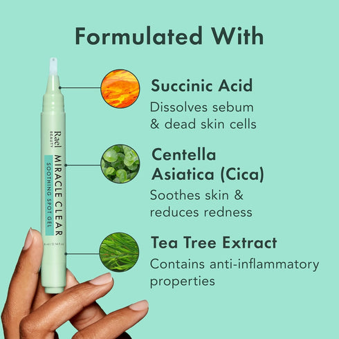 Rael Acne Spot Treatment, Miracle Clear Soothing Spot Gel Pen - Acne Gel, Pimple and Blemish Treatment, Korean Skincare, for Early Stage, Succinic...
