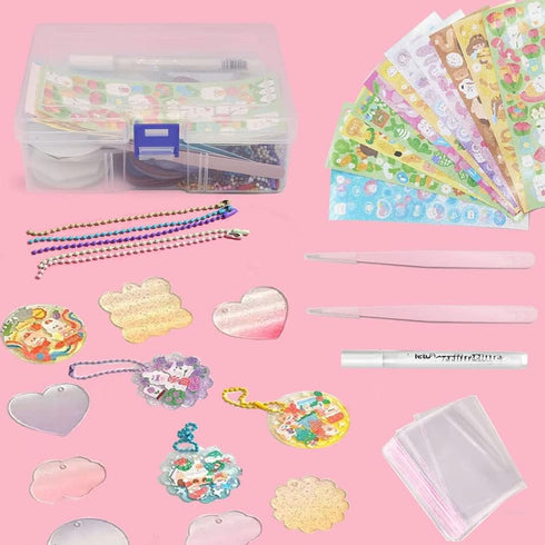 YCOSAN 196 Pcs DIY Keychain Kit - Acrylic Keychain Blanks for Crafts, 2 inch Acrylic Transparent Blanks Discs, Kawaii Key Chains Sticker Kit...