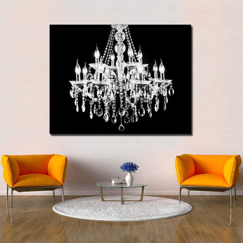 Canvas Print Wall Art - White Crystal Chandelier on Black Background - Wall Decor Modern Artwork Paintings Pictures for Living Room Stretched and ...
