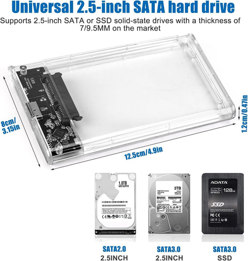 SSD HDD Hard Drive Enclosure 2.5" inch SATA III USB 3.0 Caddy Case External Reader Laptop Fast Data Trasfer UASP Cable Included Tool-Free LED Indi...