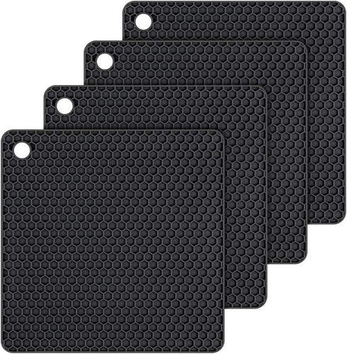 Silicone Trivet Mats Hot Mat - Hot Pads Robust Non Slip Coasters Heat Resistant Mats (Black)...
