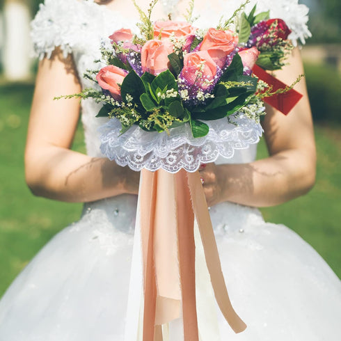 Handmade Fringe Chiffon Silk Ribbon 4 Rolls/1" x 5Yd Per Roll,Nude & Cream Frayed Edges Ribbons Set (1"x20Yd, Nude&Cream)...