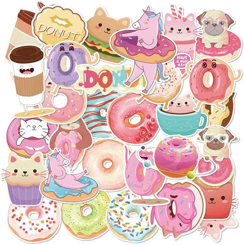 Donut Luggage Stickers(60pcs),Laptop,Skateboard,Notebooks,PVC Waterproof Stickers for Kids,Adults,Cars,Motorcycles,Bicycles...