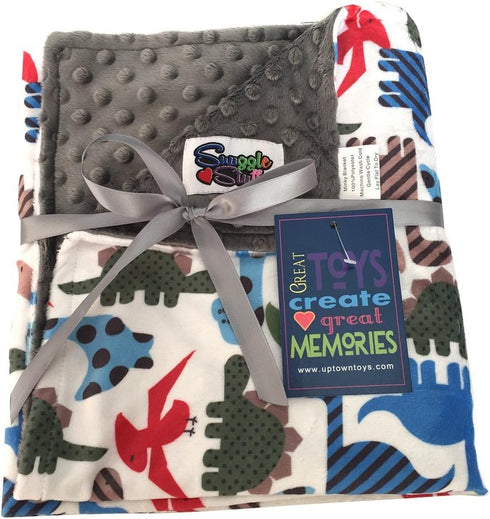 Unisex Baby Reversible Minky Dot Stroller Blanket (Choose Color) (Dinosaurs/Grey)...