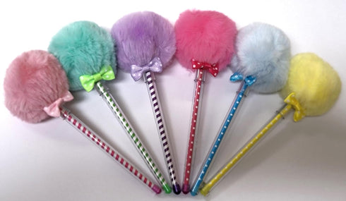 Puff Pom Poms Party Pens -6 Pack - Party Favor, Stocking or Gift Basket Stuffer...