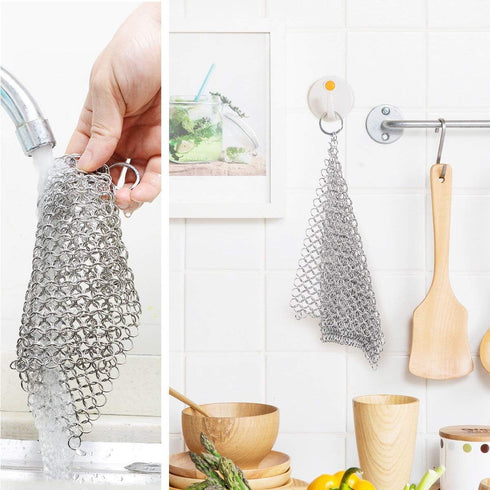 Cast Iron Cleaner 8"x6" 316L Stainless Steel Chainmail Scrubber for Griddle Skillet Dutch Oven Wok Stainless Steel Pot Cast Iron Pan...