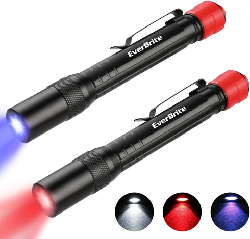 EverBrite Red Light Penlight Flashlight with 395nm UV Blacklight/White Light, Multi-Function LED Pocket Pen Light, AAA Batteries Included, for Nig...