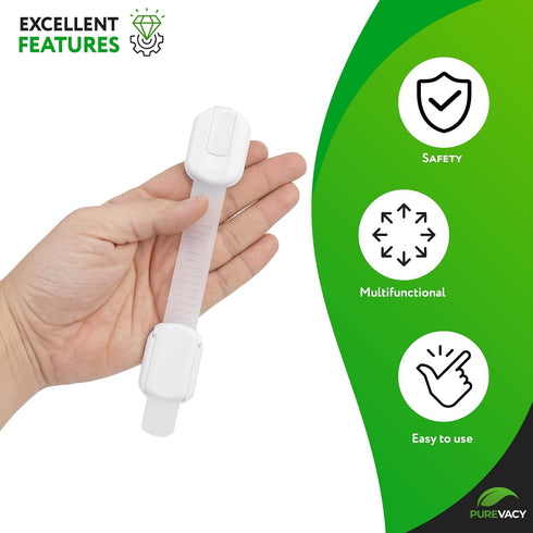 6 Pack Child Safety Strap Locks. Child Locks for Cabinets No Drilling. Sticky Child Safety Drawer Locks Baby Proofing. Refrigerator Strap Lock for...