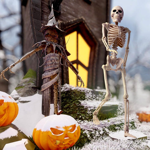 16" Halloween Skeleton Decorative,Spooky Lawn & Haunted House Props with Posable Joints,Full Body Skeleton for Yard Garden Lawn Graveyard Props De...