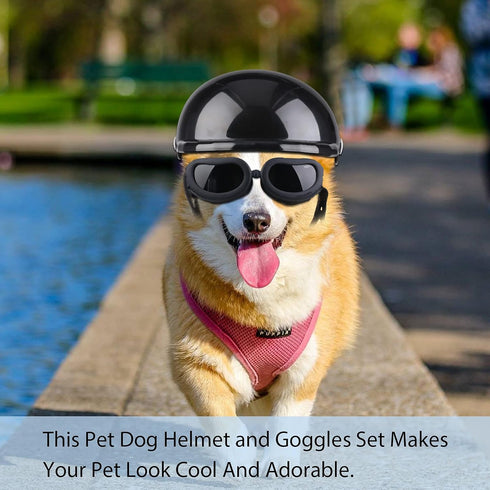 Small Dog Helmet Goggles Motorcycle Helmet UV Protection Doggy Sunglasses Pet Dog Glasses Safety Hat with Adjustable Belt Windproof Snowproof Eye ...