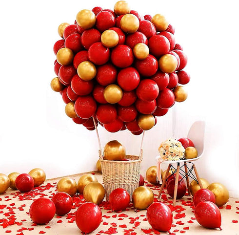 100 Pieces Red and Gold Balloons Kit Latex Gold Metallic Balloons Red Confetti Balloons for Wedding Bridal Shower Birthday Party Anniversary Decor...
