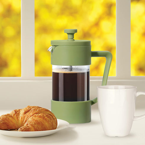 Oggi French Press Coffee Maker (12oz)- Borosilicate Glass, Coffee Press, Single Cup French Press, 3 cup Capacity, Olive...