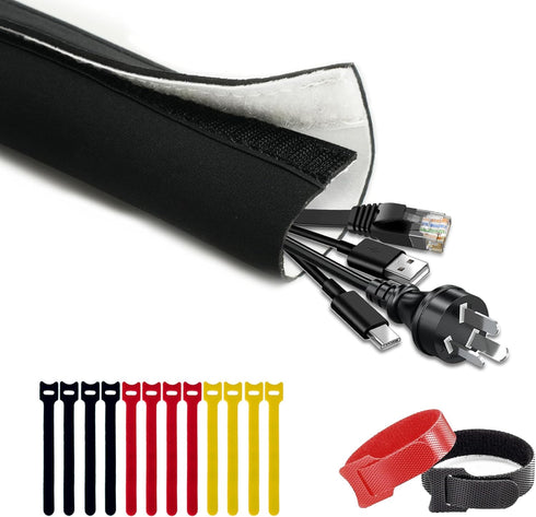 Neoprene Cable Management Sleeve 10ft (120 inch) - 1.5 inch, Velcro Cuttable Cord Organizer, Split Wire Loom Tubing Reversible Cord Protector for ...
