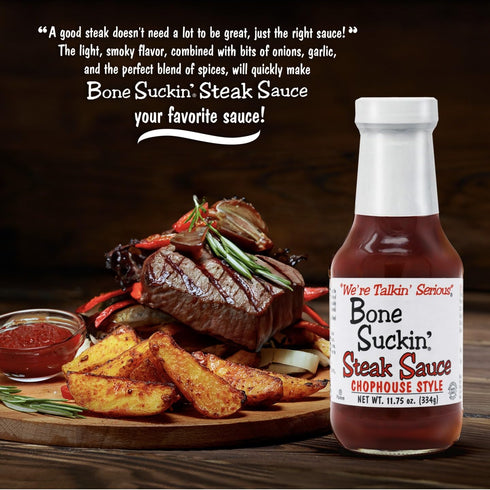 Bone Suckin' Steak Sauce, Chop House Style, 11.75 oz - Glass Bottle - Steaks, Burgers, Meatloaf, Pork Chops & Chicken - Gluten Free, Non-GMO - 1 P...