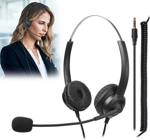 Computer Headset with Microphone, On-Ear 3.5mm Headset with Mic for Laptop, 3.5mm Binaural-Ear Headphone with Lightweight Business Headphones with...