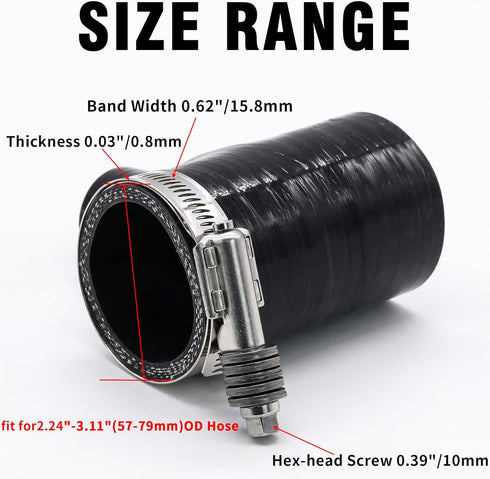 2 Pack Heavy Duty Worm Hose Clamp, Adjustable Range 2 1/4"-3 1/8" (57-79mm) 304 Stainless Steel Worm Gear Drive Hose Clamps for Water Pipe, Plumbi...