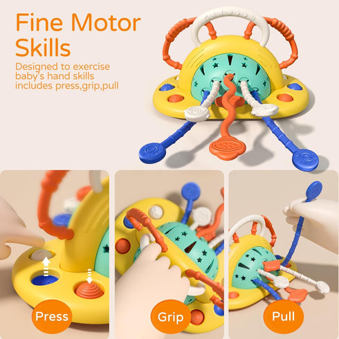 High Chair Toys with Suction Cup, Montessori Toys for 1 Year Old,Sensory Toys for Fine Motor Skills,Food Grade Silicone Pull String Activity Toy G...