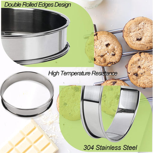 12 Pack 4 Inch Metal English Muffin Rings Double Rolled Nonstick Pastry Ring Mold Stainless Steel Muffin Tart Rings Round Muffin Crumpet Rings wit...