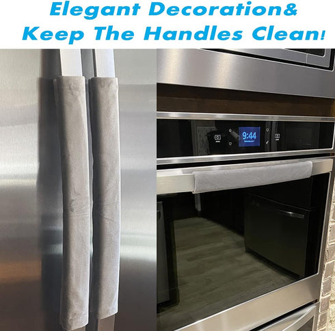 Volecy Refrigerator Door Handle Covers, Set of 5 Washable Cloth Decor Keep Appliance Clean for Fridge Microwave Stove Dishwasher Bathroom Handles Keep Off Liquid Stain Dirty Fingerprints(Grey Velvet)