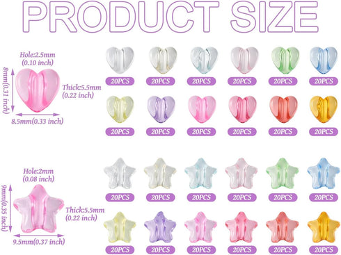 480Pcs Transparent Acrylic Beads Set Heart Star Plastic Spacer Beads Colorful Pony Loose Beads for DIY Necklace Bracelet Jewelry Making Supplies...