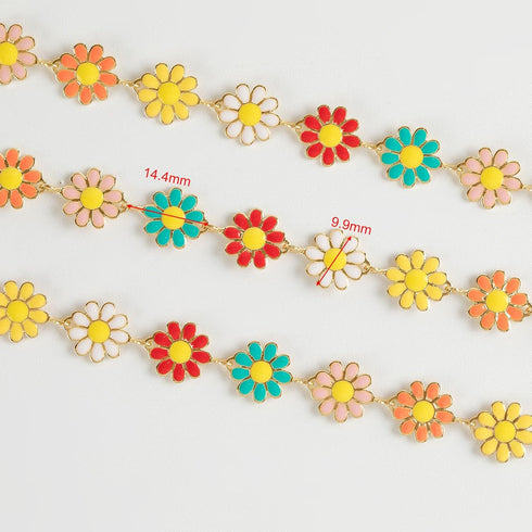YOUBEIYEE 9.8 Feet/3M Colorful Daisy Flower Chain Bulk Gold Plated Brass Chains for Jewelry Making Enamel Floral Chain Roll Women Necklace Bracele...