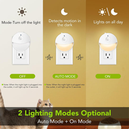 4 Pack Motion Sensor Night Light Plug in, Motion Activated Night Light, Mini Warm White LED Nightlight with 5-80 lm Adjustable Brightness for Bath...