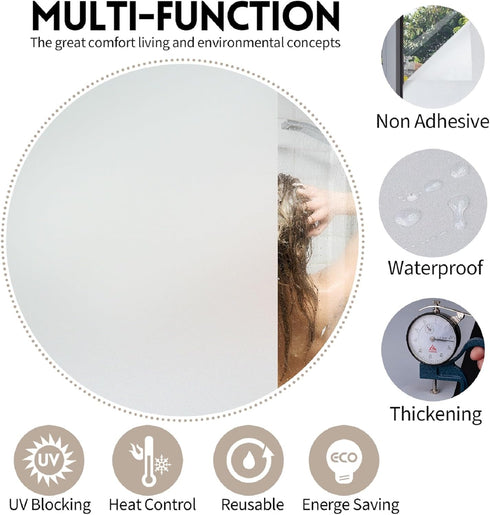 KESPEN Frosted Window Privacy Film Heat Control UV Sun Blocking Glass Stickers Static Cling Non Adhesive Door Coverings Decals for Bathroom Home O...