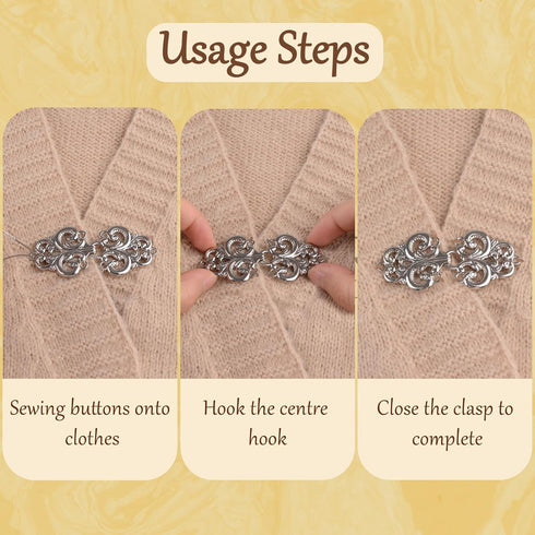 WANDIC Cloak Clasp Fasteners, 2 Pairs Vintage Cape Clasps Swirl Flower Fasteners Clasps for Clothing Sew on Hooks and Eyes, Silver...