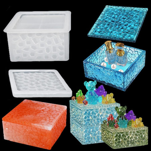 FineInno Square Storage Box Resin Casting Molds with Lid Water Ripple Stackable Box Silicone Molds Jewelry Case Epoxy Mold DIY Trinkets Organizer ...