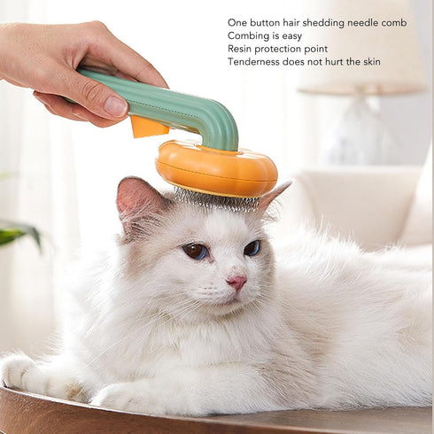 Pet Grooming Brush, Portable Self Cleaning Pet Slicker Brush Cute Indoor Cat Pumpkin Hair Brush Dog Brush for Shedding Short and Long Haired Gogs,...