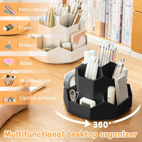 Pencil Pen Holder for Desk,9 Slots 360 Degree Rotating Desk Organizers,Desktop Storage Stationery Supplies Organizer, Cute Pencil Cup Pot For Offi...
