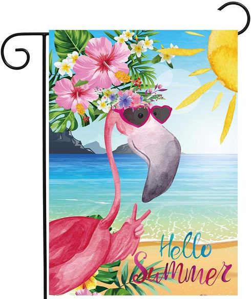 Allenjoy Tropical Flamingo Garden Flag for Spring Outside Pool Lake Vertical Hello Summer Hawaiian Sea Beach Luau Yard Porch Sign Patio Outdoor De...