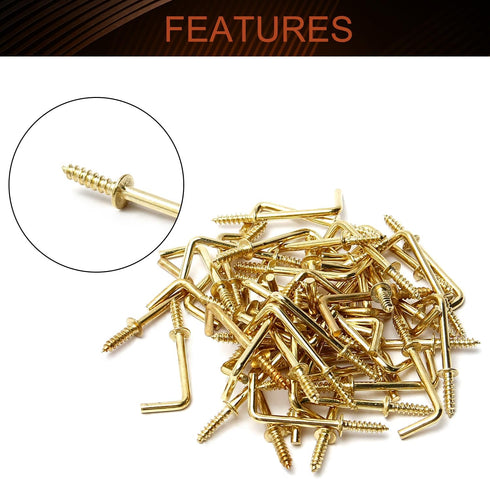 MroMax 1" 50Pcs Gold Screw in Hooks L Shape Hooks Carbon Steel 1 Shape Right Angle Hooks Brass Plated 7 Shape Screw Hooks Self-Tapping Screw Hook ...