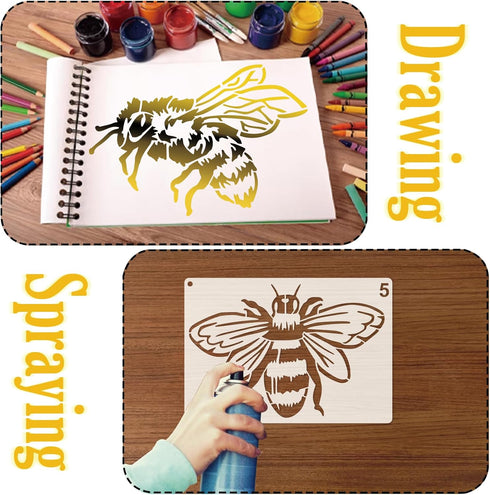 Bee Stencils for Painting Honey Bee Stencil Queen Bee Template Paint Stencils for Painting on Wood Burning Art Craft Canvas Furniture Wall (A5 Bee...
