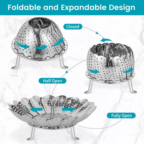 DELUXE Vegetable Steamer, Collapsible and Expandable Stainless-Steel Steam Basket Insert Rack for Steaming Food, Compatible with Instant Pot 3, 6,...