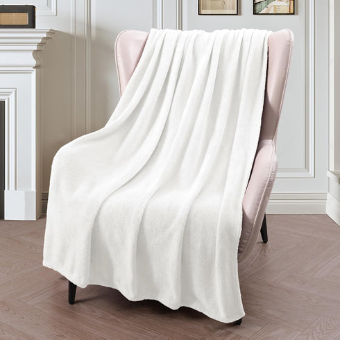 Exclusivo Mezcla Fleece Throw Blanket for Couch, Sofa, 300GSM Super Soft and Warm Blankets, Pure White Throw All Season Use, Cozy, Plush, Lightwei...