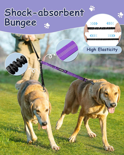 Vastar Pet Double Dog Leash, Tangle Free Bungee Dog Leash Coupler, 360° Swivel Double Dog Walking & Training Leash, Adjustable Strap, Comfortable ...