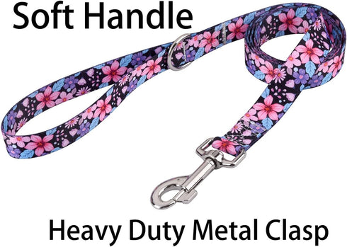 Dog Collar and Leash Set for Small Dogs Cats, Soft Comfy Pet Collar for Small Medium Large Dogs, Floral Pattern for Boy Girl Puppy Dogs Cats(Flora...