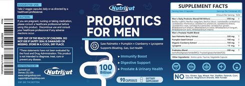 Probiotics for Men, 100 Billion CFUs with Prebiotics, Saw Palmetto Berry, Pumpkin Seed, Cranberry & Lycopene for Prostate Urinary Health, Mens Pro...
