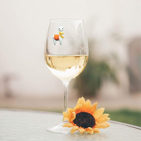 Wine Glass Charms for Stemless Glasses - Magnetic Llama and Cactus Drink or Beverage Markers Set of 6...