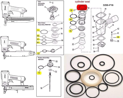 O-Ring Rebuild Kit for Paslode 3250 F16 Finish Nailer With Cylinder Seal 402725...