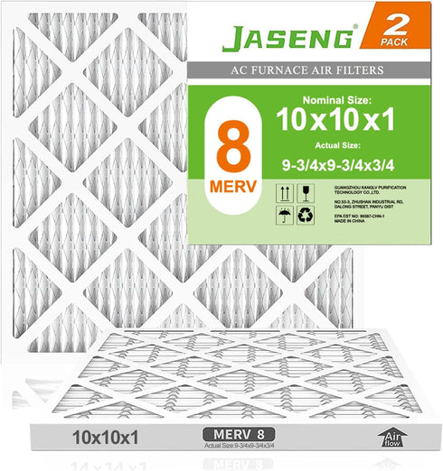 10x10x1 Furnace Air Filters 2 Pack, MERV 8 MPR 600 & FPR 5 Filtering, HVAC Air Filter Replacement (exact dimensions: 9 3/4"x9 3/4"x3/4")...