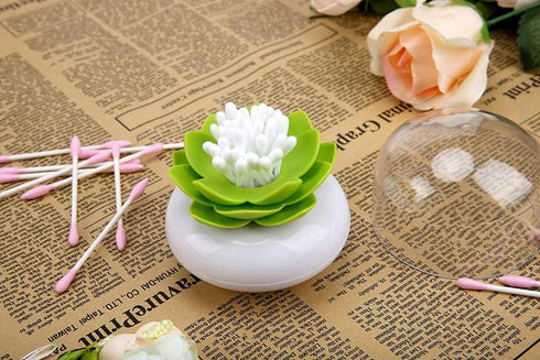 Niviy Q-Tips Holder Cotton Swab Organizer Lotus Shape Swab Cosmetic Storage Bathroom Decor, Green1...
