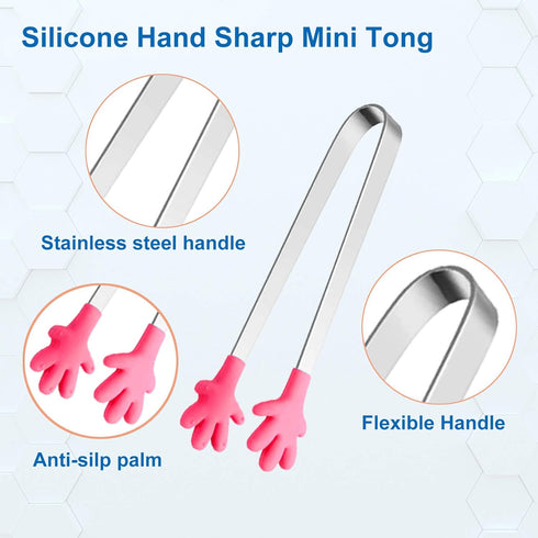 6PCS Mini Tong, Hand Shape Silicone Food Tongs, 5Inch Kid Tongs for Sugar Cubes, Serving Food, Colorful Kitchen Tongs Perfect for Kids by Hovesty...