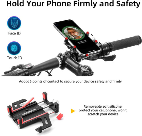 ROCKBROS Bike Phone Mount Holder Motorcycle & Bicycle Handlebar Cell Phone Holder 360° Rotatable Aluminum Phone Clip for iPhone 11 12 13 Pro Max M...
