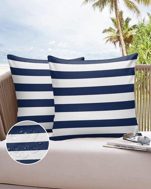 Outdoor Throw Pillow Cover Simple Navy Blue White Stripes Waterproof Cushion Covers 2 Pack Nautical Theme Stripe Pillow Cases Home Decoration for ...