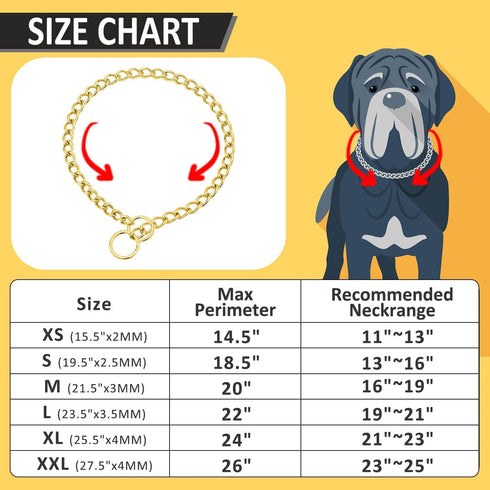Golden Chain Dog Collar, Dog Training Choke Collar, Martingale Training Choke Collar Adjustable, 18K Cuban Link Strong Heavy Duty, L, 23.5inch*3.5...